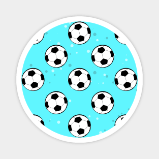 Football / Soccer Balls - Seamless Pattern on Sky Blue Background Magnet